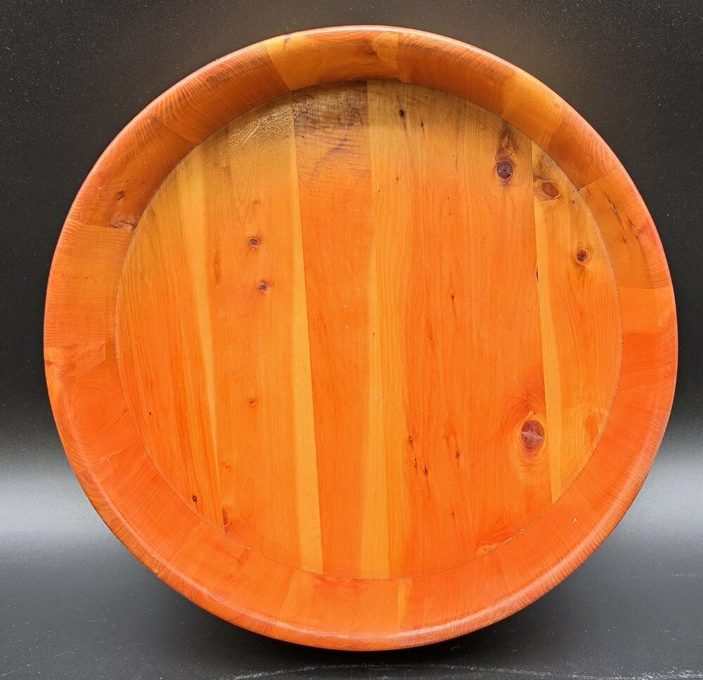 Vintage Japanese Wood Hangiri Sushi Oke Basin Bowl 10" Tray Bamboo Hoops Signed